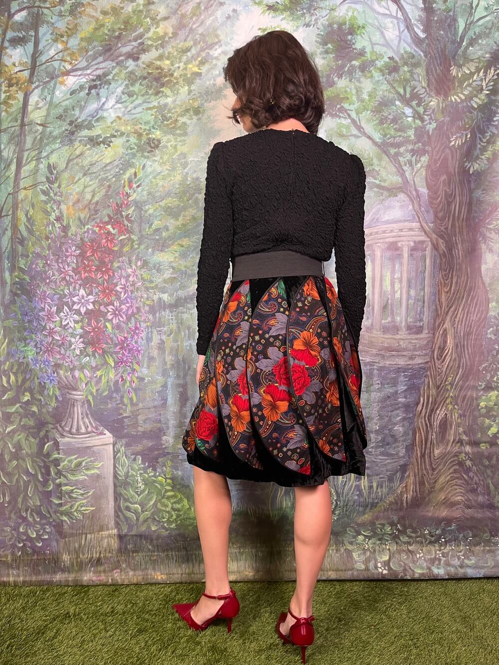 Vintage David Molho Bubble Skirt with Floral Paisley Panels and Velvet