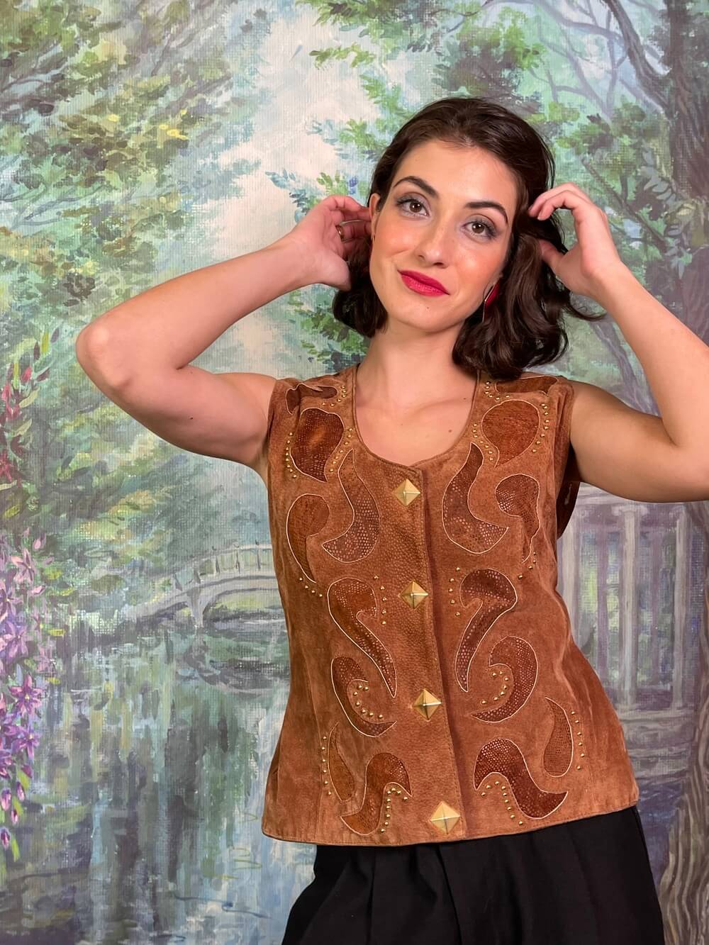 Vintage Suede Cut-Out Vest with Gold Studs