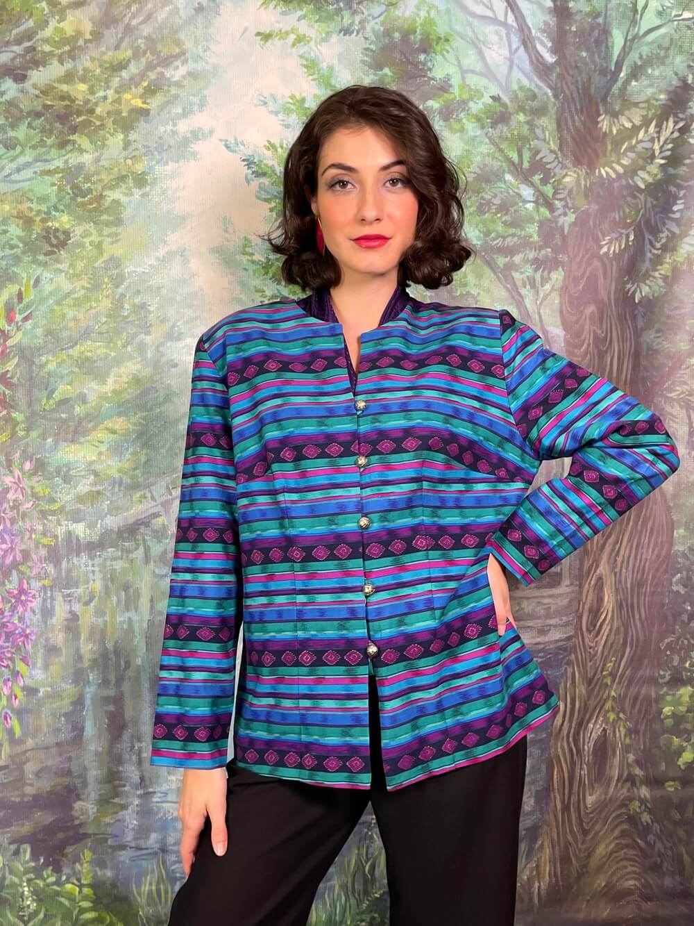 Vintage Striped Tribal Jacket in Turquoise and Purple