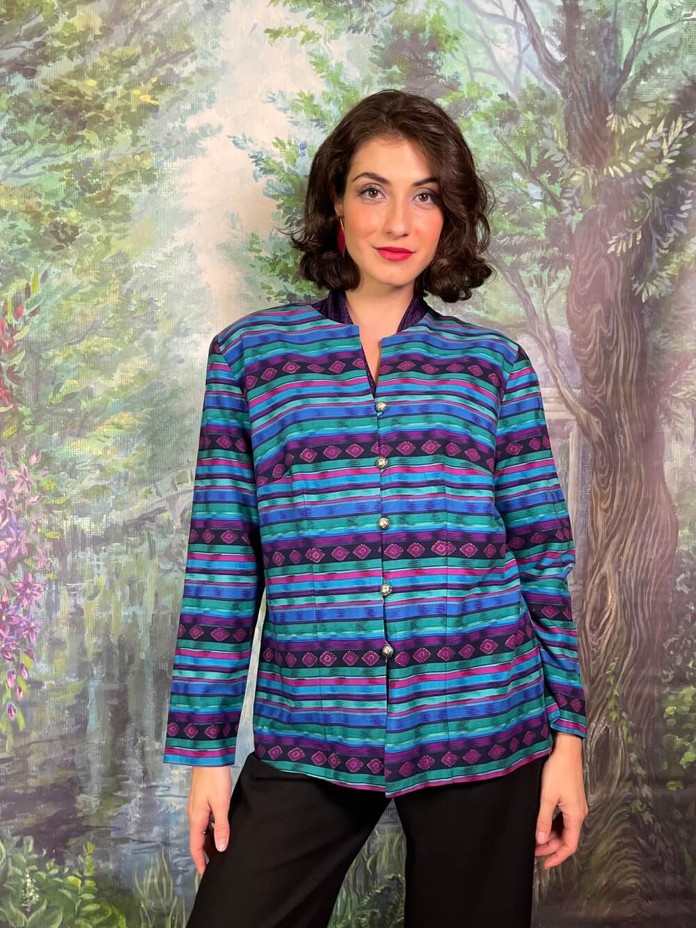 Vintage Striped Tribal Jacket in Turquoise and Purple