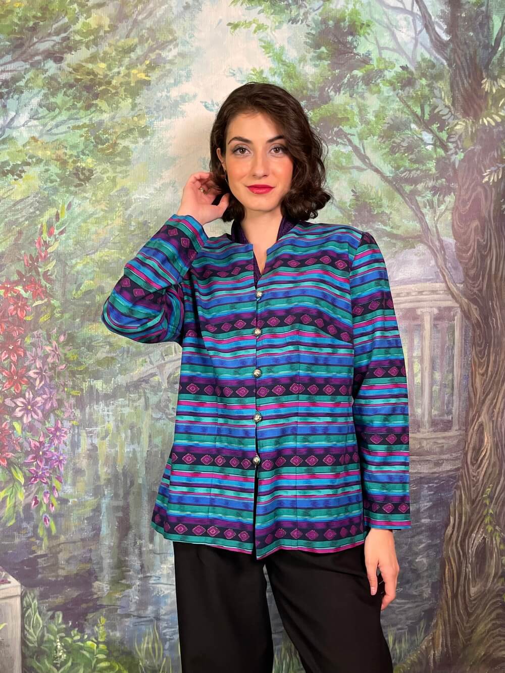 Vintage Striped Tribal Jacket in Turquoise and Purple