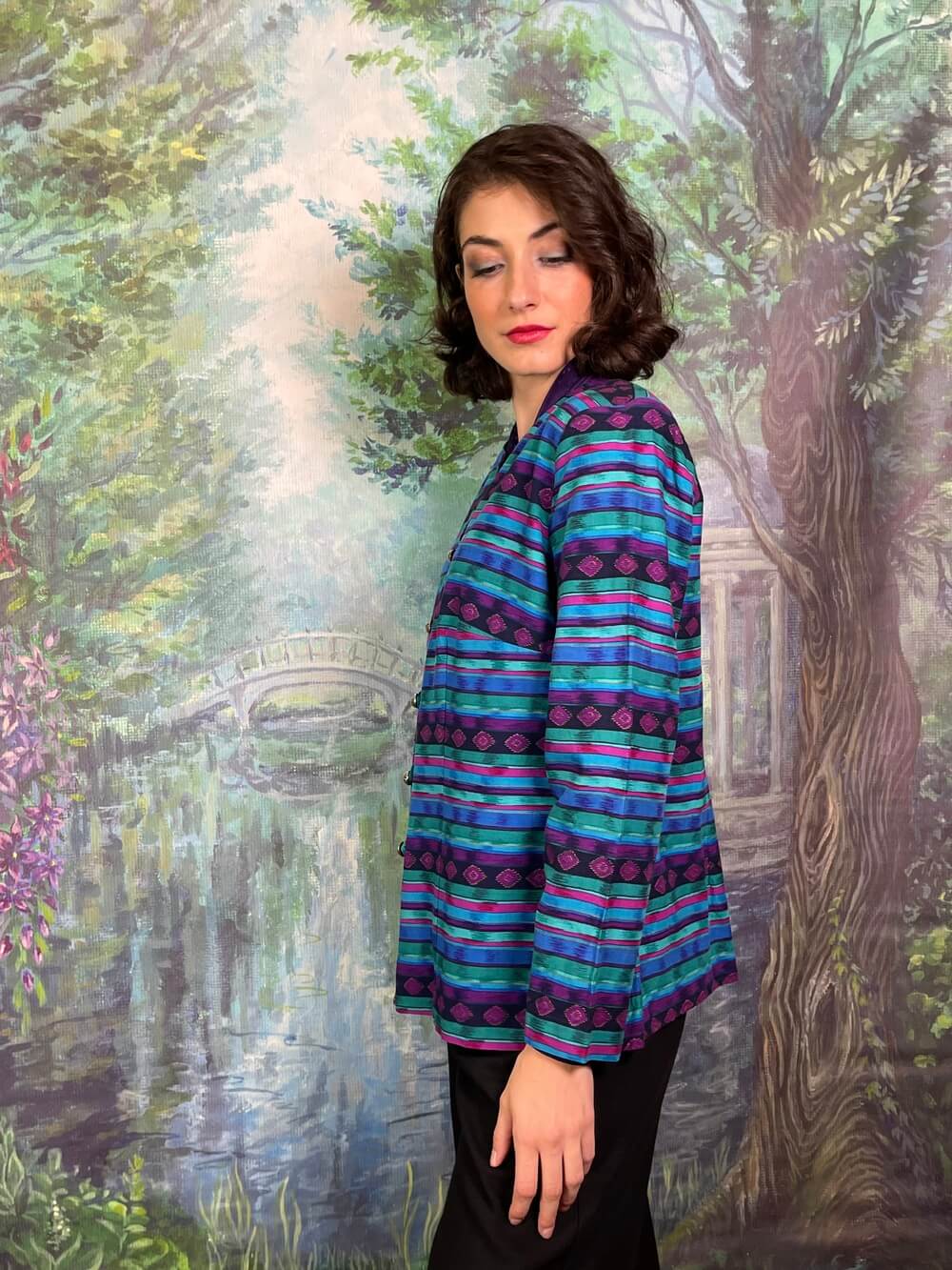 Vintage Striped Tribal Jacket in Turquoise and Purple