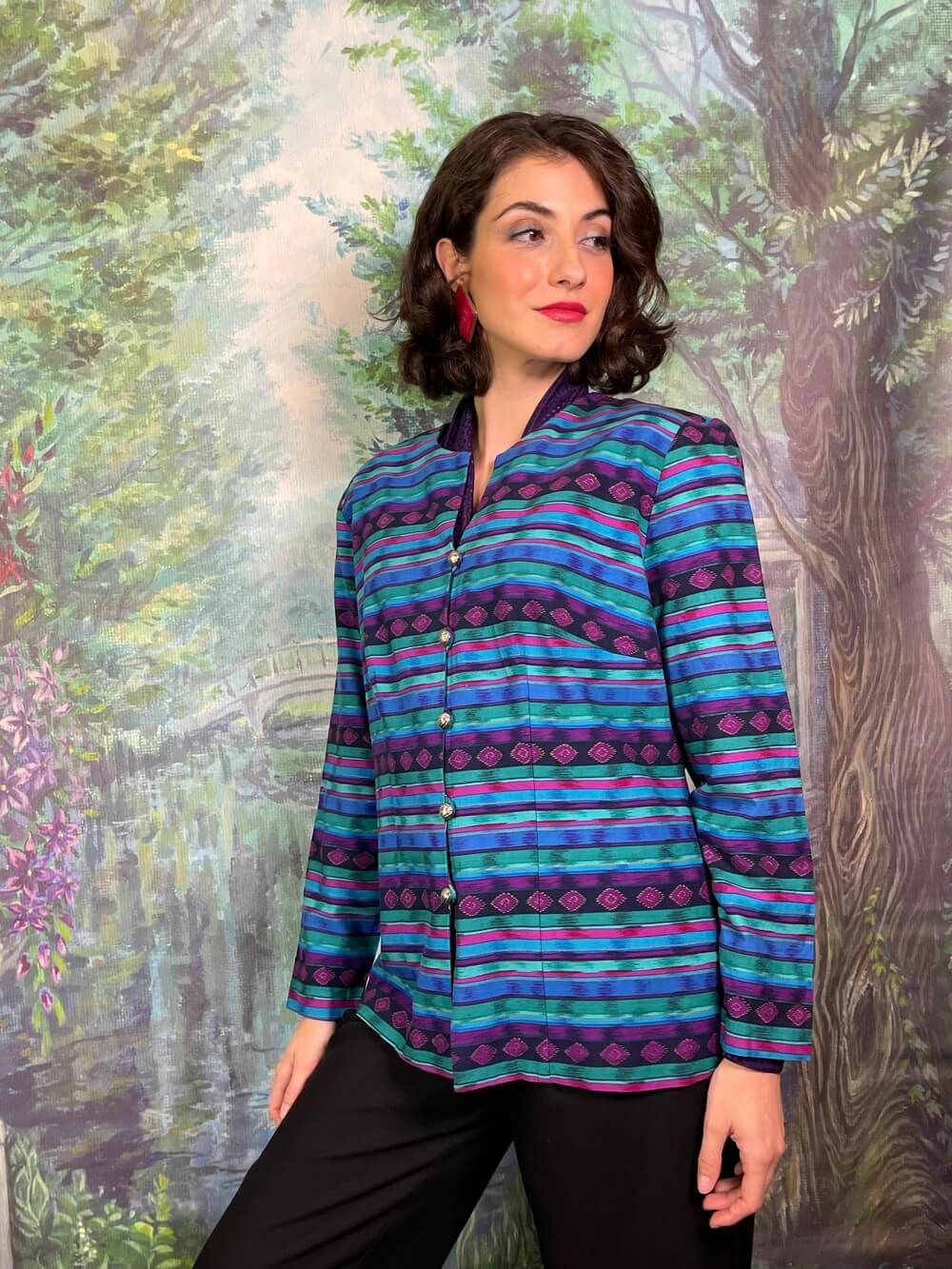 Vintage Striped Tribal Jacket in Turquoise and Purple