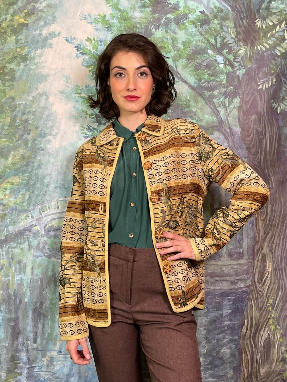 Vintage Tapestry Jacket with Wooden Buttons