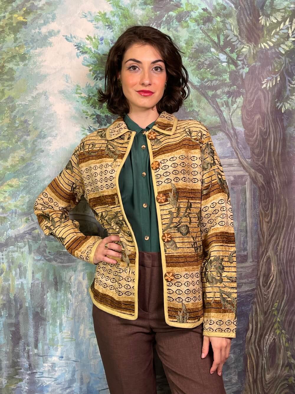 Vintage Tapestry Jacket with Wooden Buttons