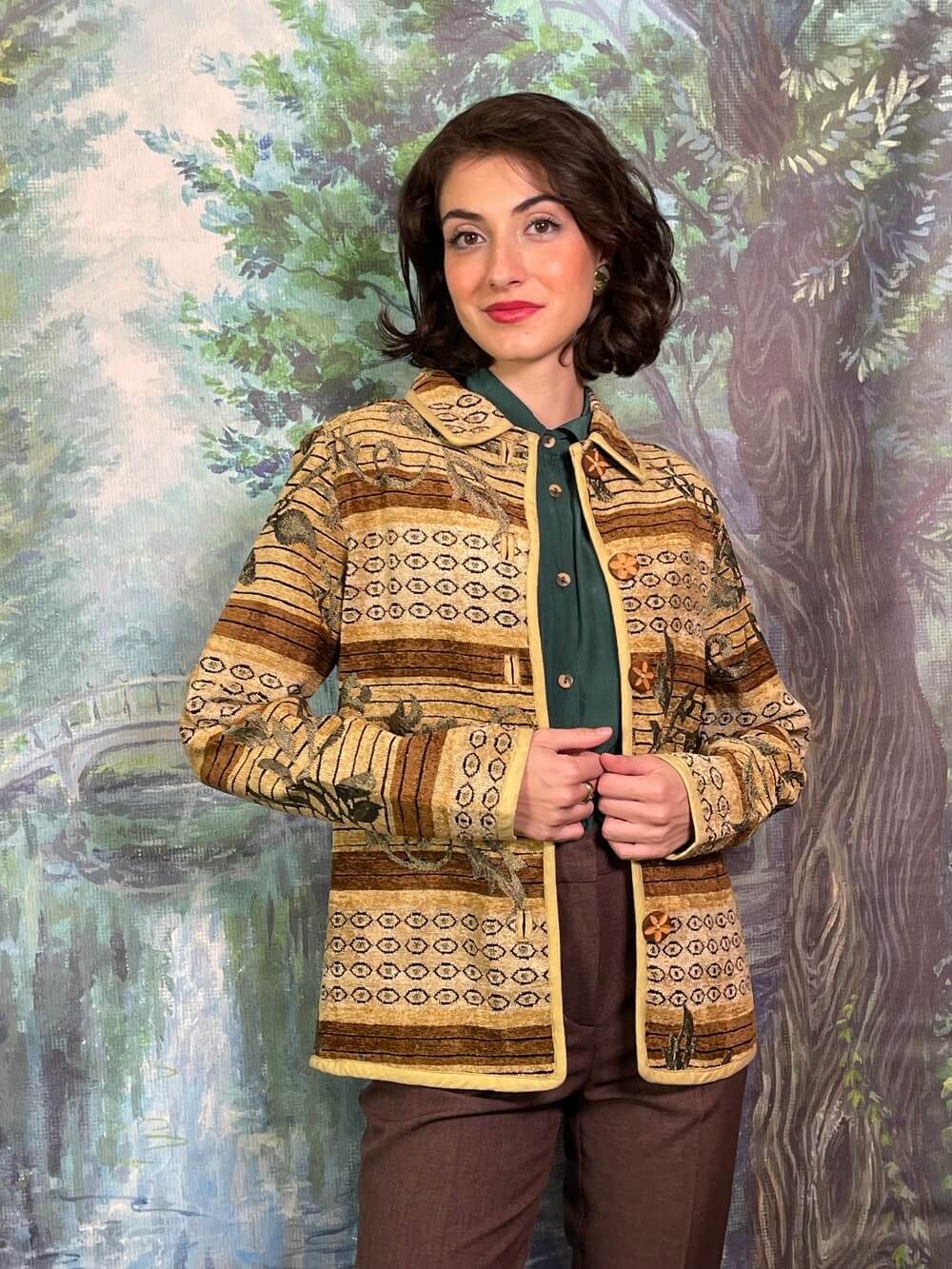 Vintage Tapestry Jacket with Wooden Buttons