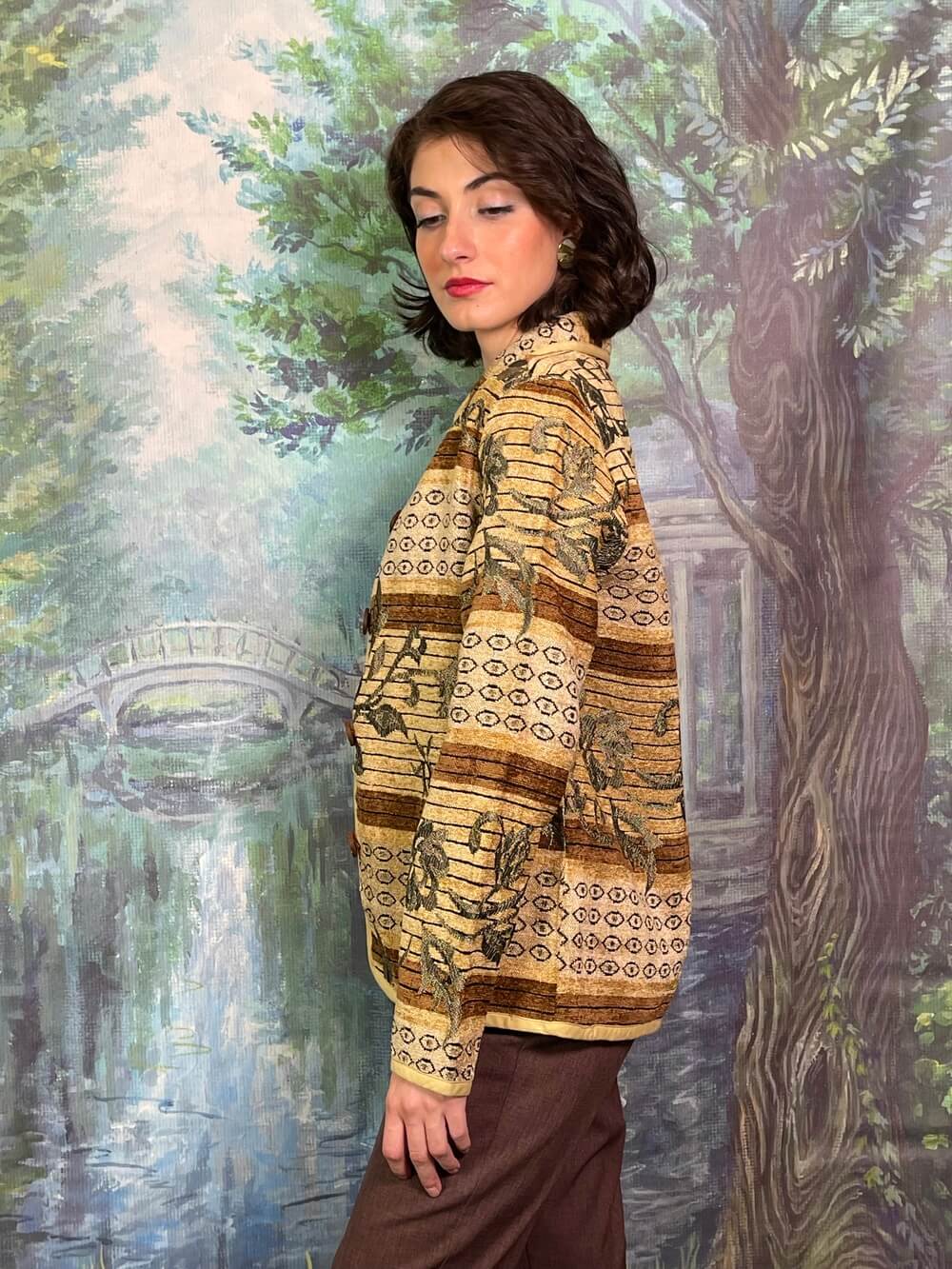 Vintage Tapestry Jacket with Wooden Buttons