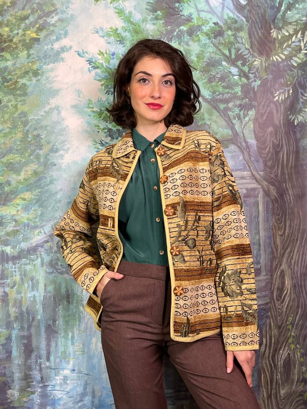 Vintage Tapestry Jacket with Wooden Buttons