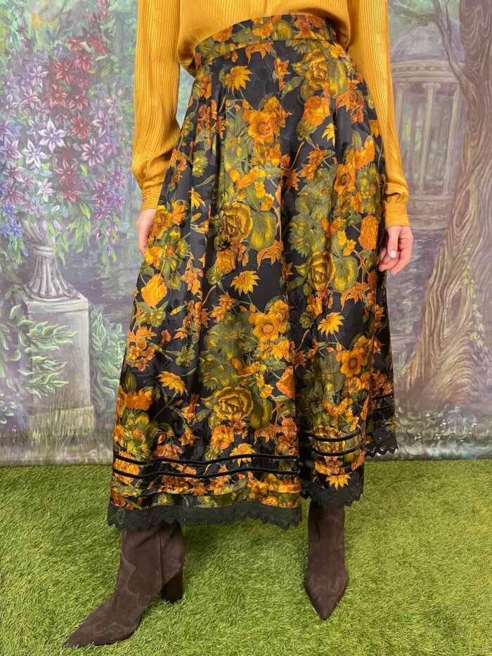 Vintage Austrian Jacquard Floral Skirt