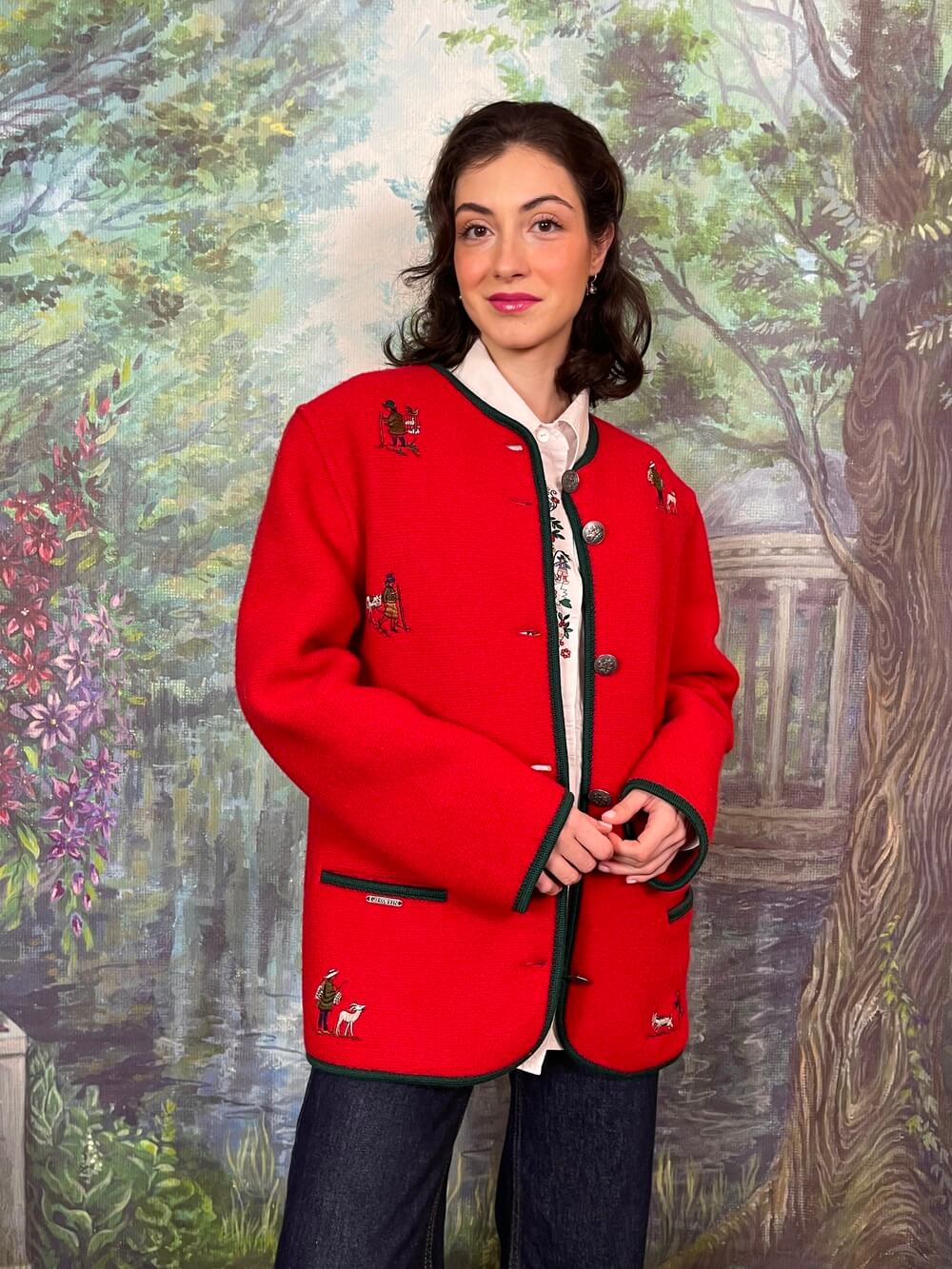 Vintage Austrian Red Wool Embroidered Jacket