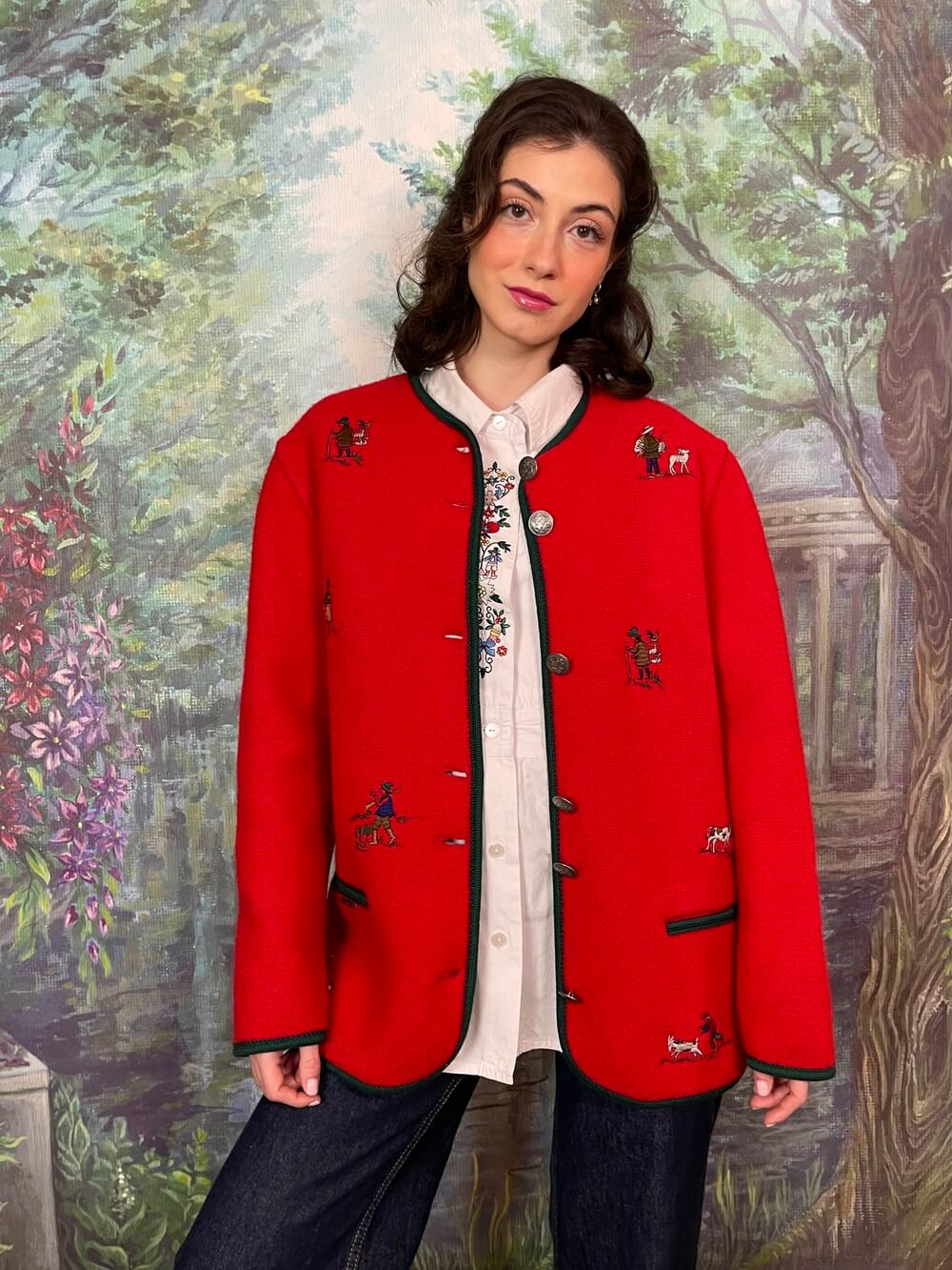 Vintage Austrian Red Wool Embroidered Jacket
