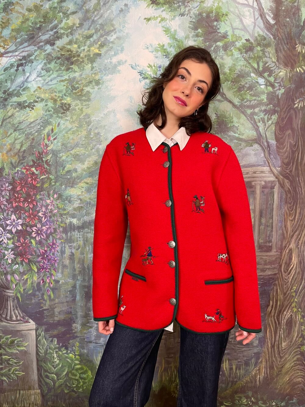 Vintage Austrian Red Wool Embroidered Jacket