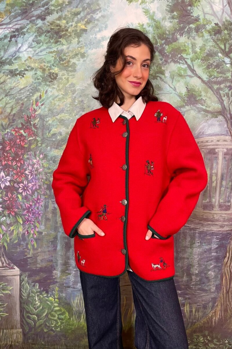Vintage Austrian Red Wool Embroidered Jacket