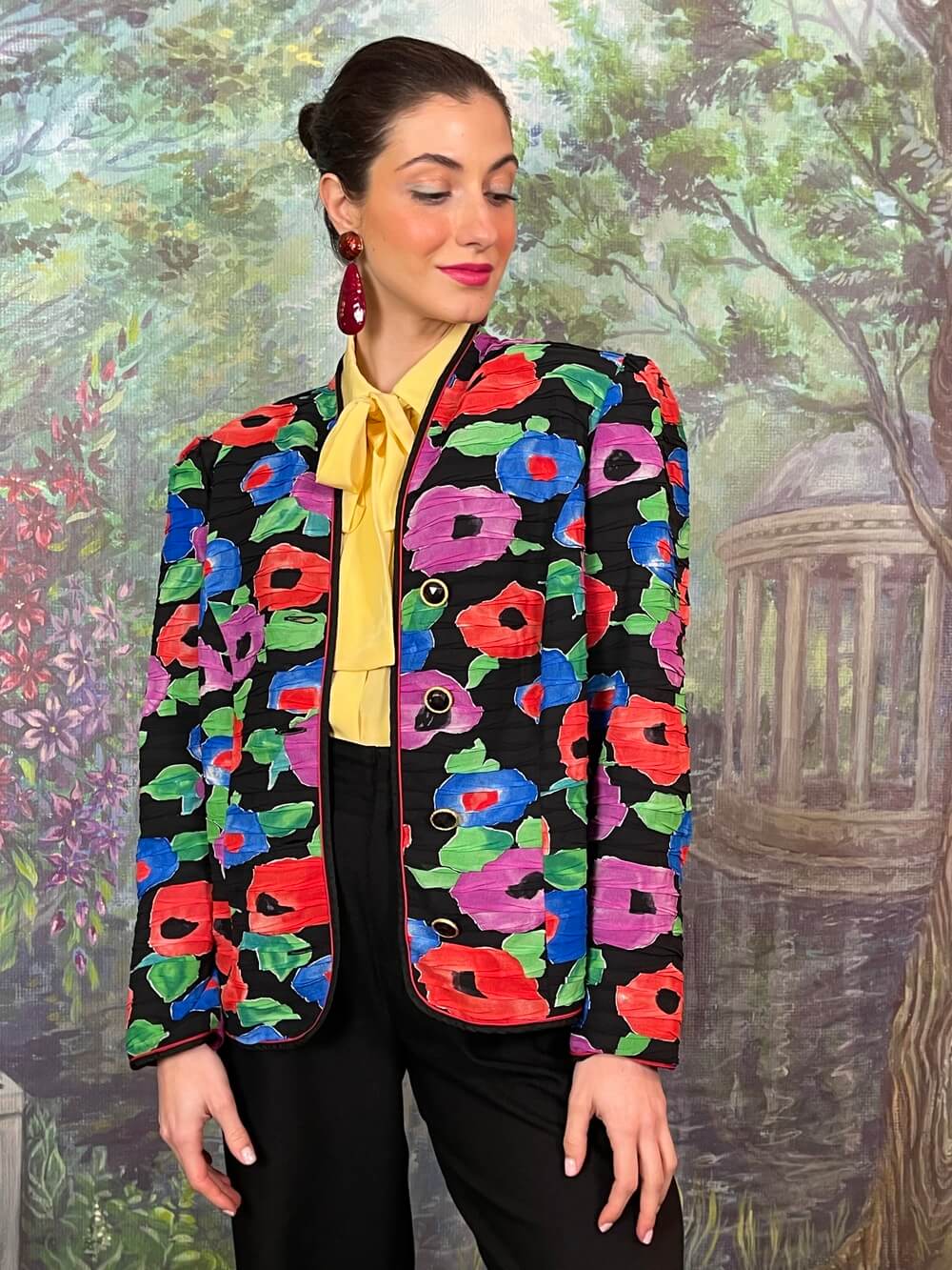 Vintage Floral Jacket with Abstract Print