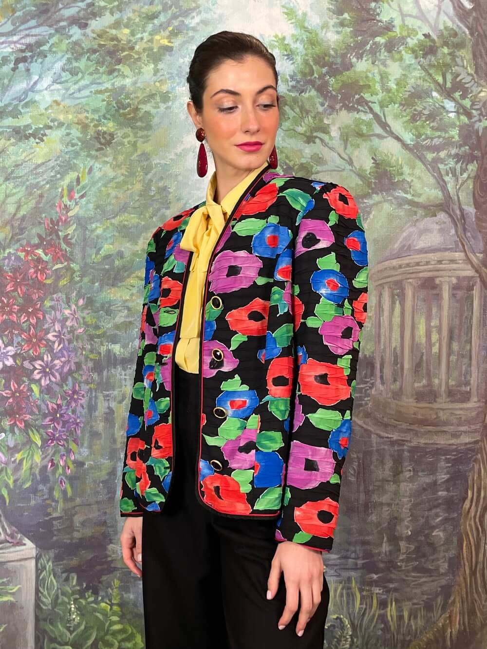Vintage Floral Jacket with Abstract Print