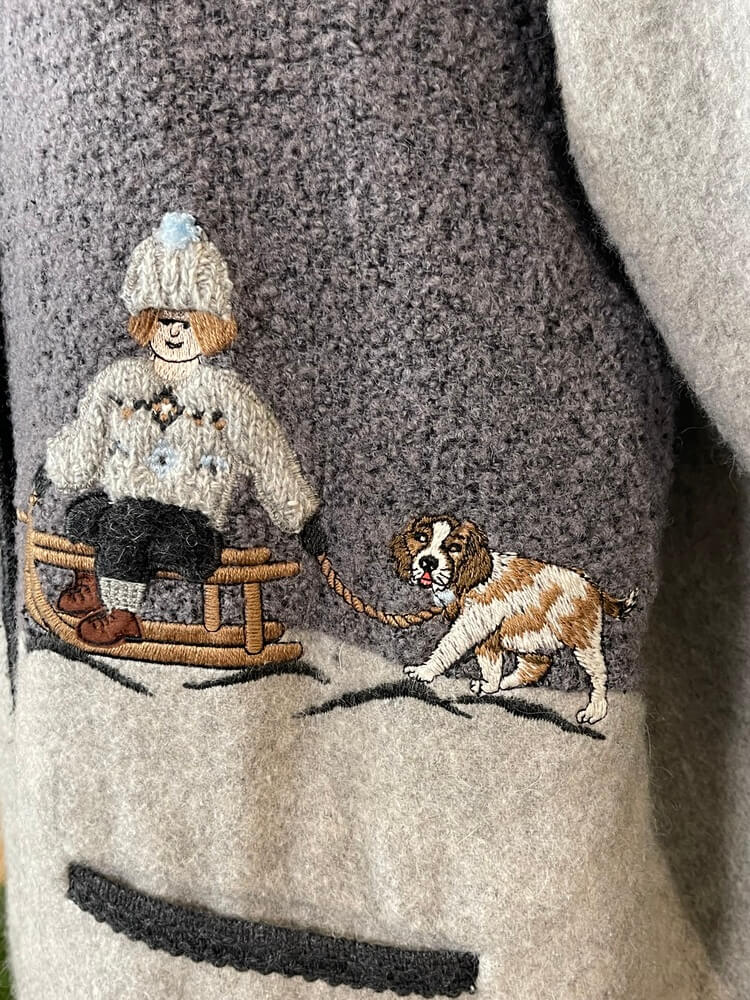 Rare Austrian Wool Emroidered Winter Scene Jacket