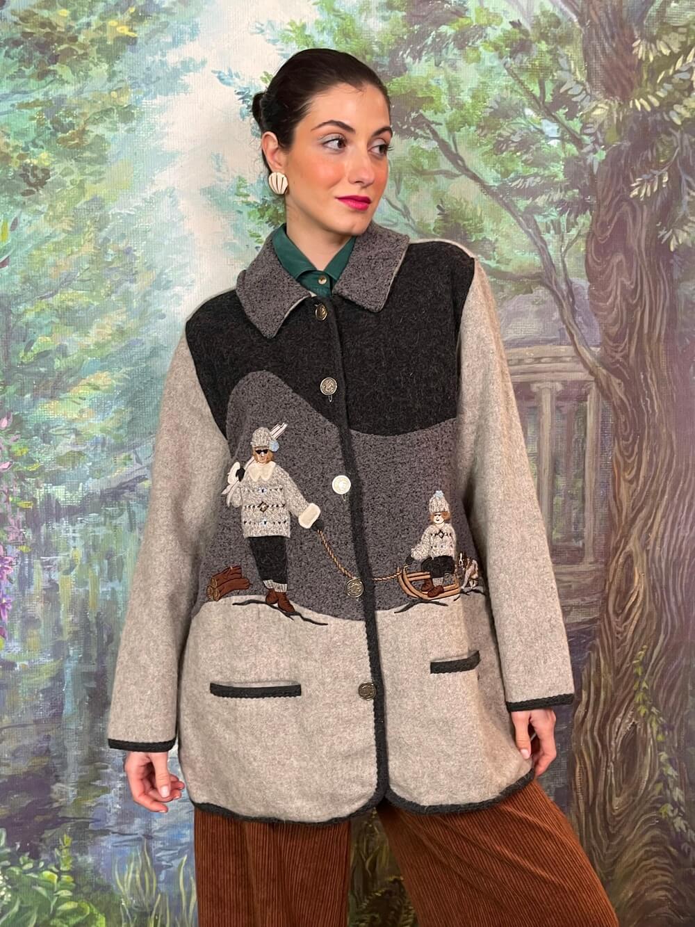 Rare Austrian Wool Emroidered Winter Scene Jacket