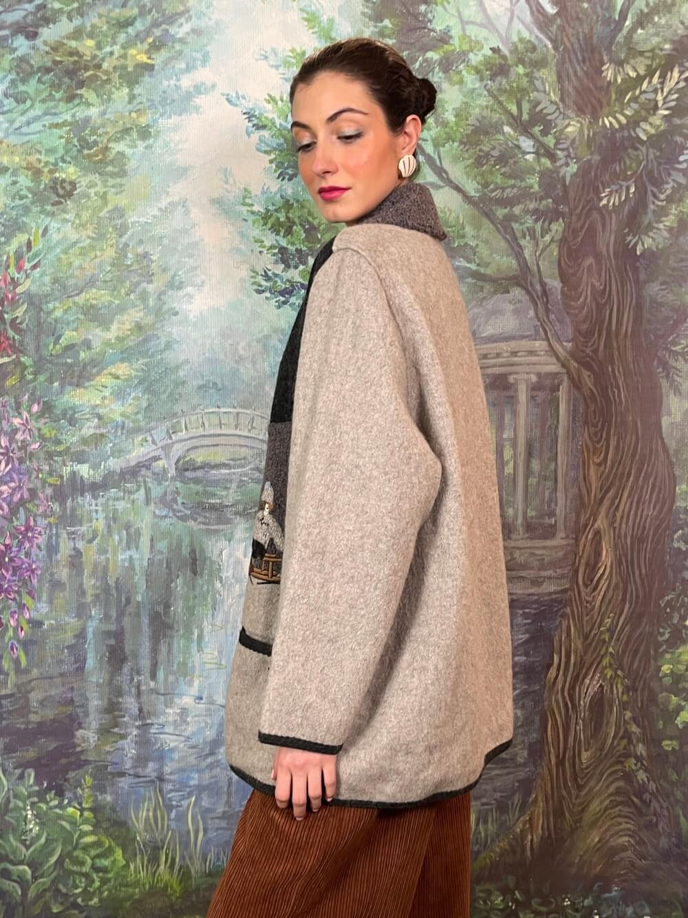 Rare Austrian Wool Emroidered Winter Scene Jacket