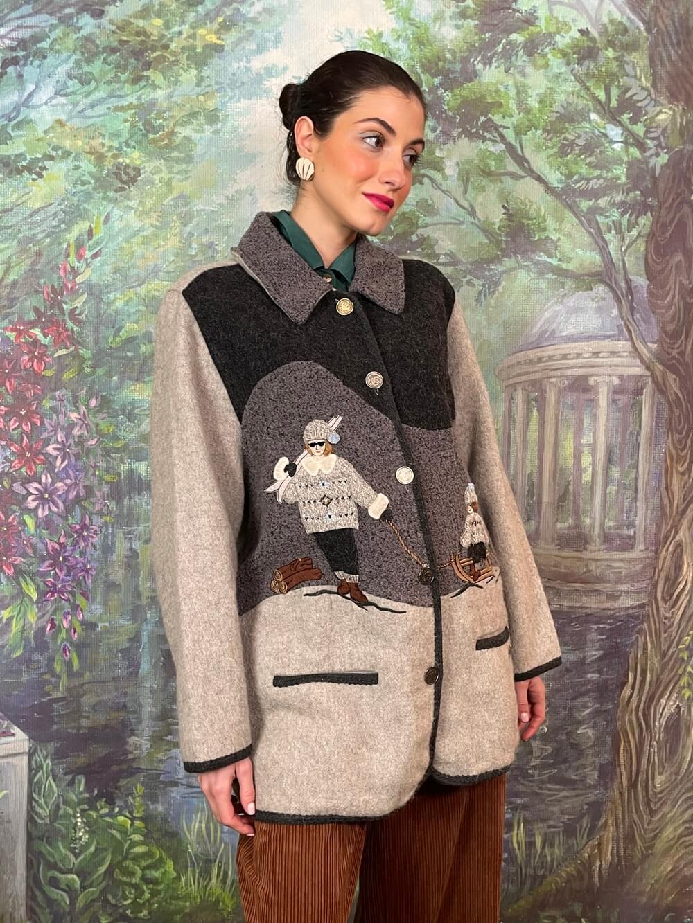 Rare Austrian Wool Emroidered Winter Scene Jacket