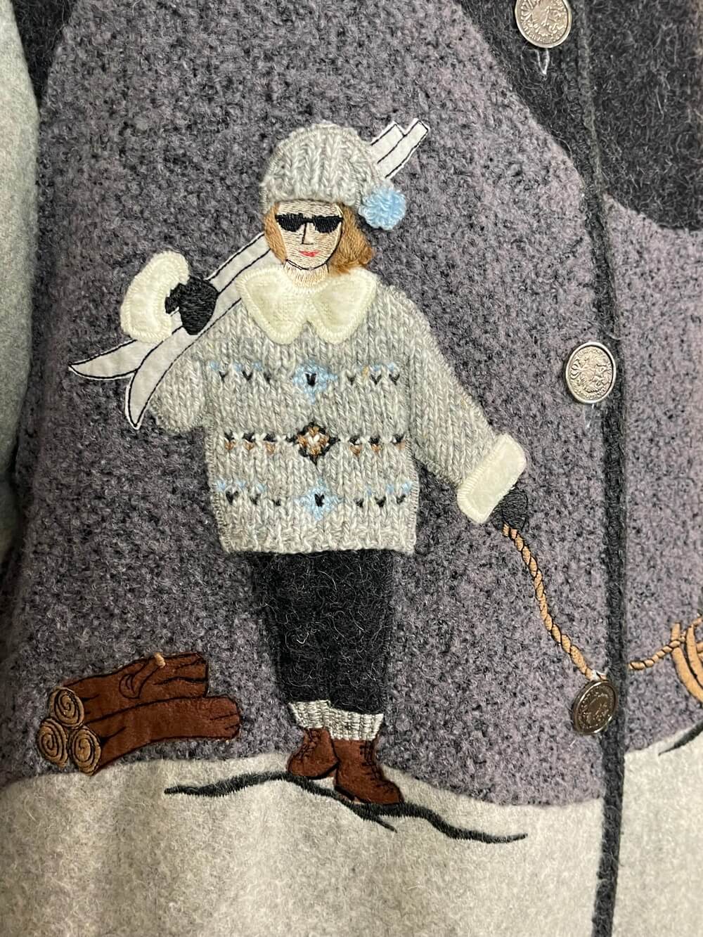 Rare Austrian Wool Emroidered Winter Scene Jacket