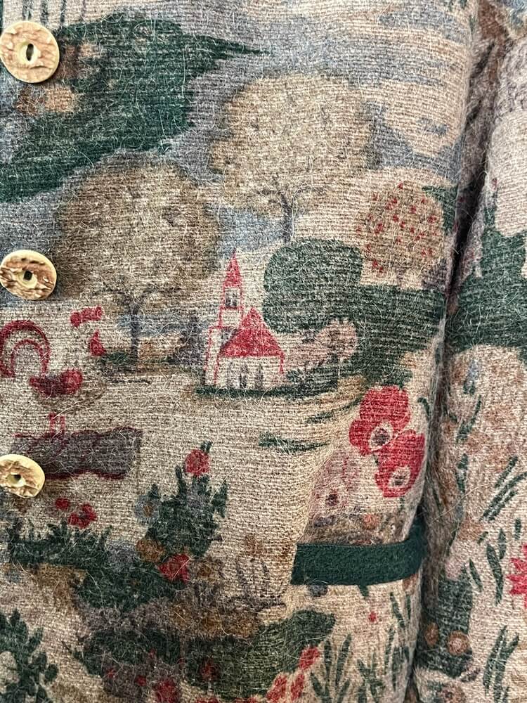 Vintage Austrian Wool Jacket with Folk Landscape Print