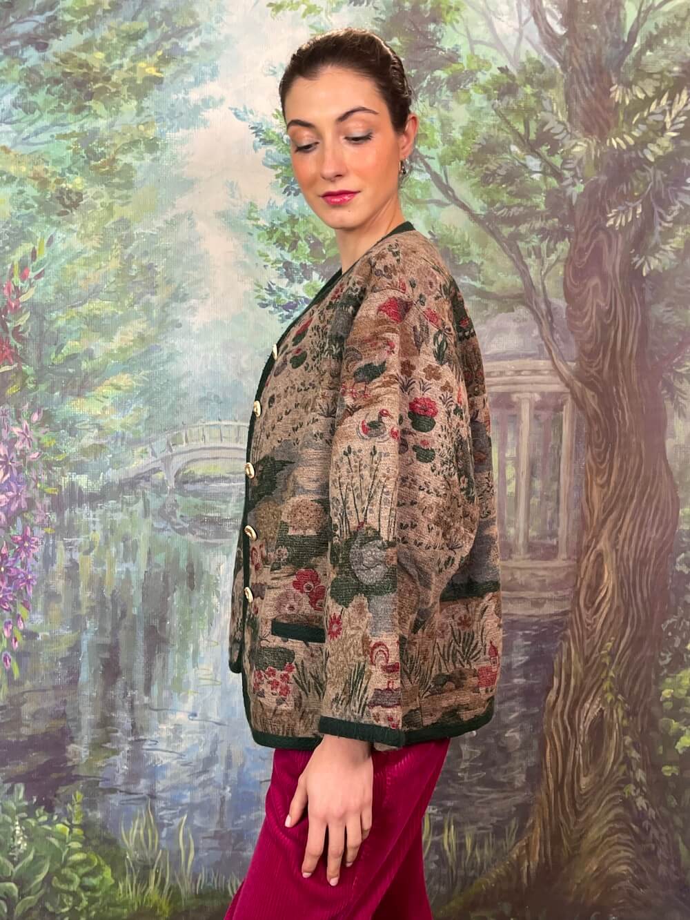 Vintage Austrian Wool Jacket with Folk Landscape Print