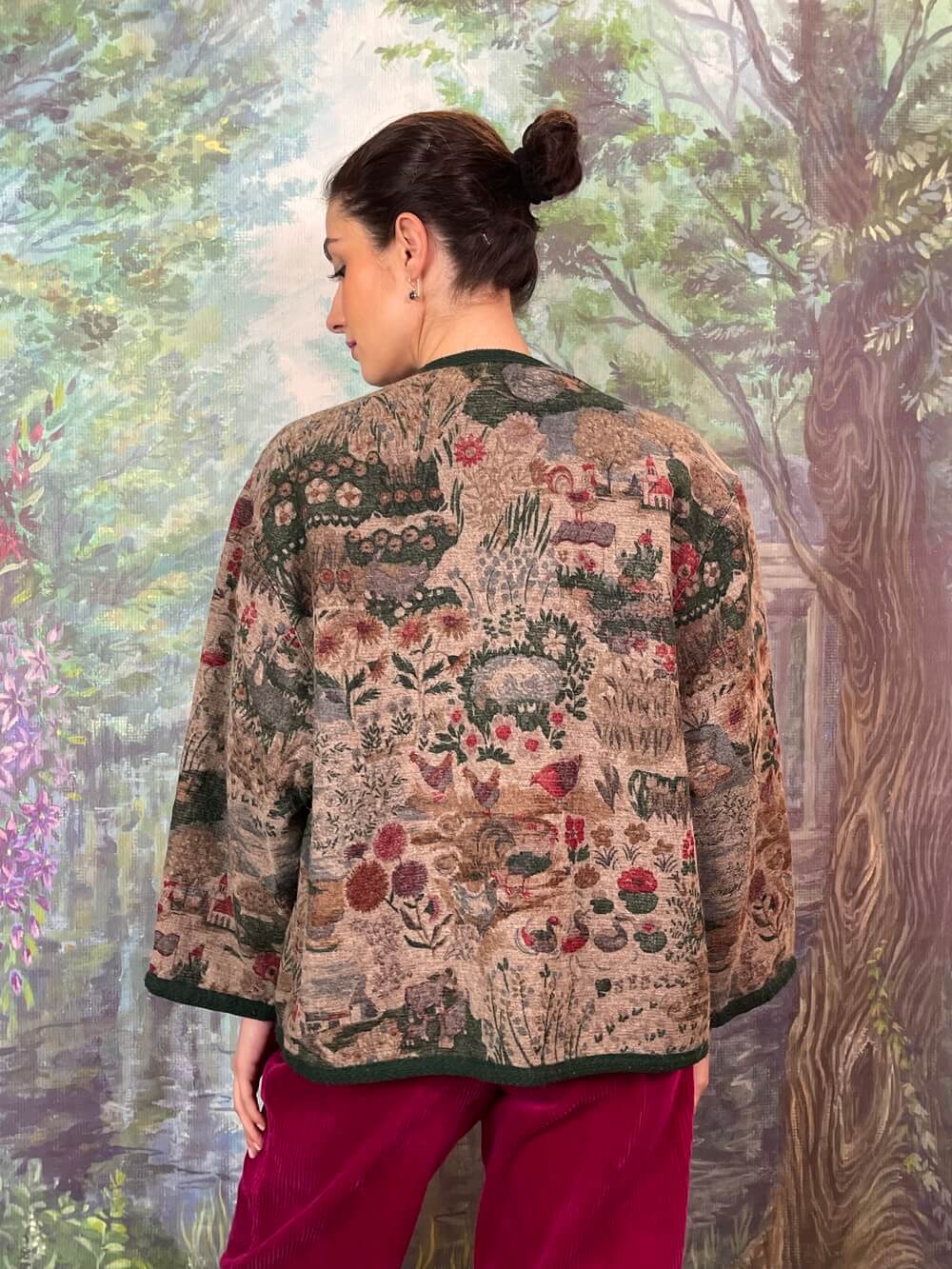 Vintage Austrian Wool Jacket with Folk Landscape Print