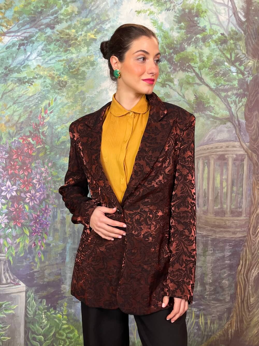 Vintage bronze floral jacquard blazer