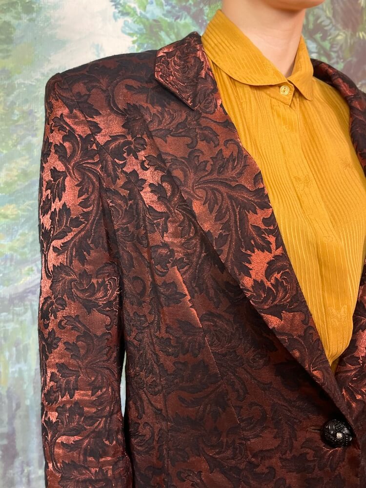 Vintage bronze floral jacquard blazer