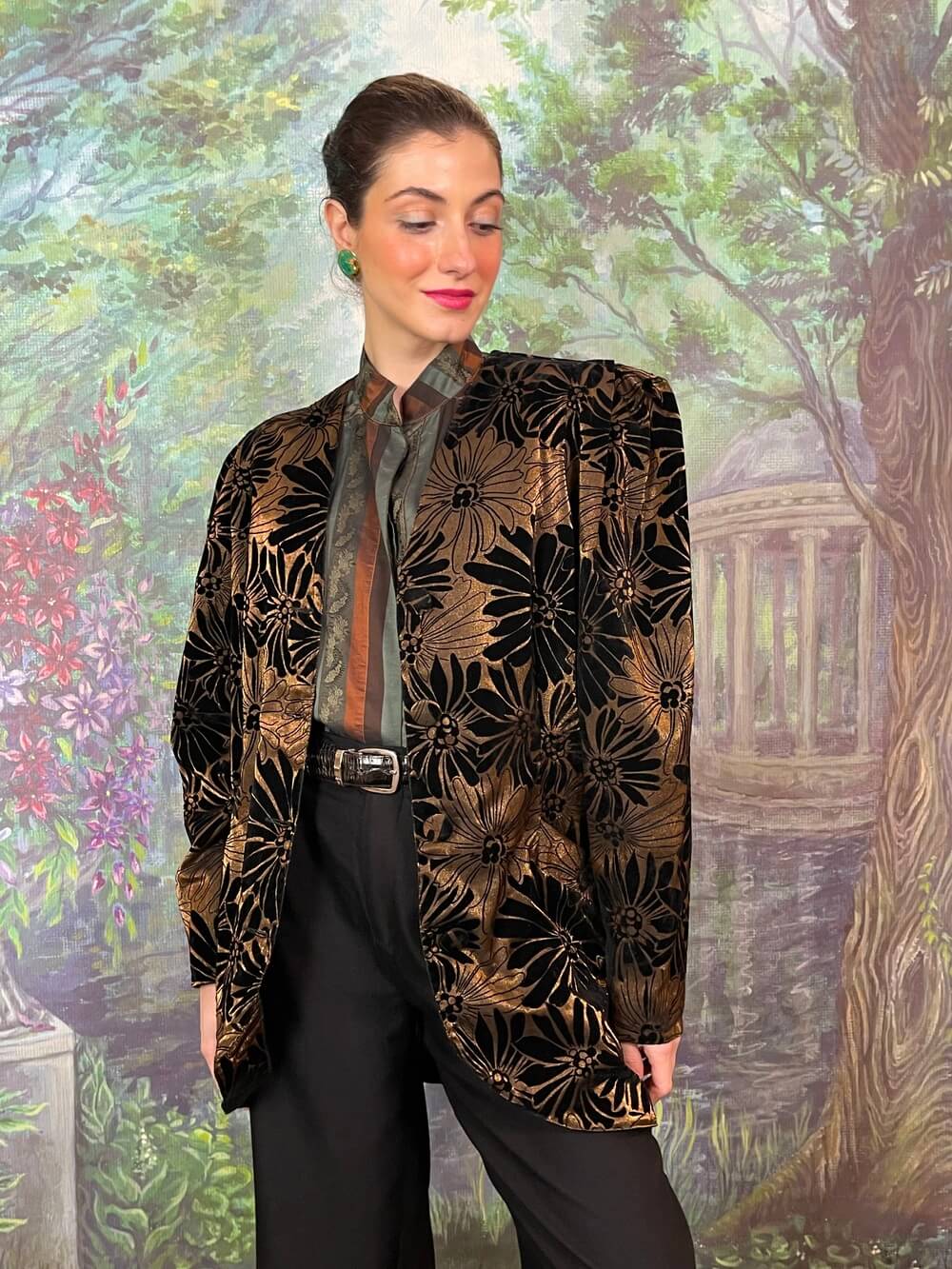 Vintage Floral Velvet Textured Blazer