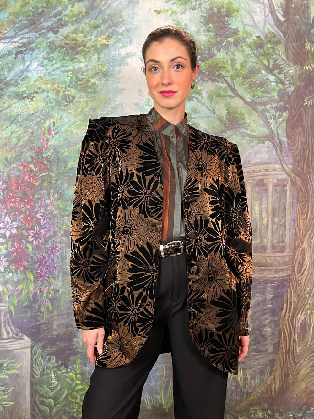 Vintage Floral Velvet Textured Blazer