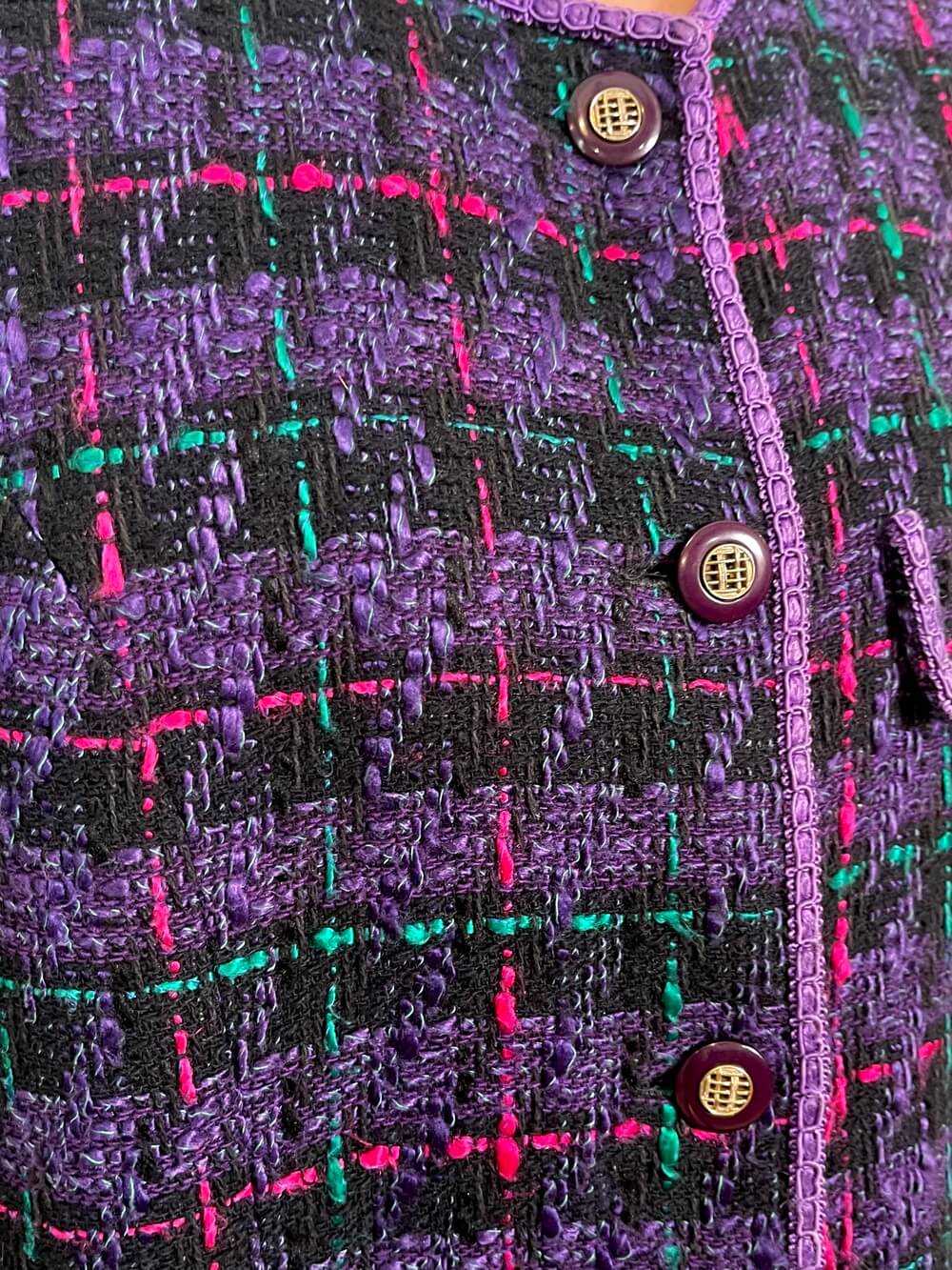 Vintage Purple Tweed Jacket with Contrast Trims