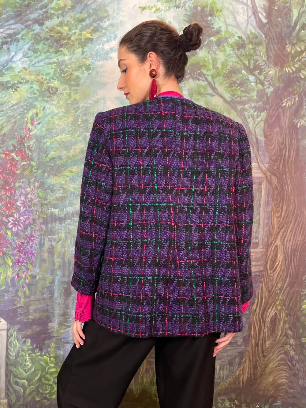 Vintage Purple Tweed Jacket with Contrast Trims