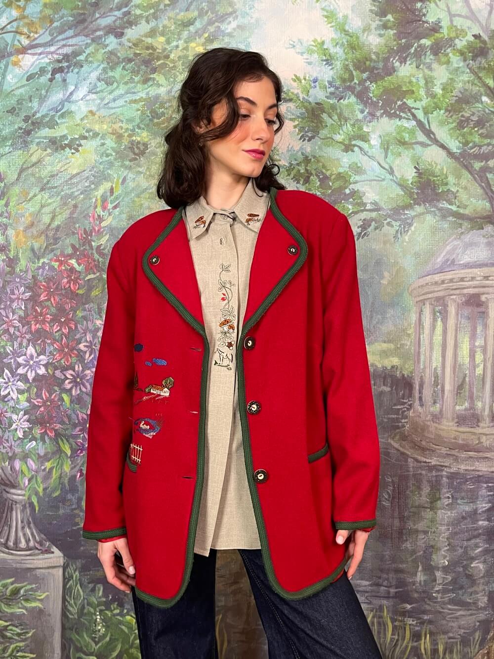 Red Austrian Wool Embroidered Jacket