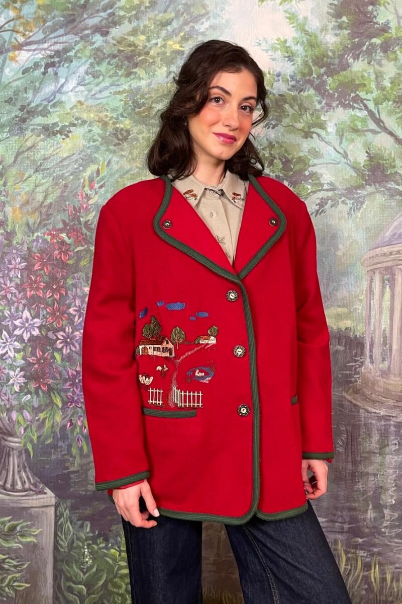 Red Austrian Wool Embroidered Jacket