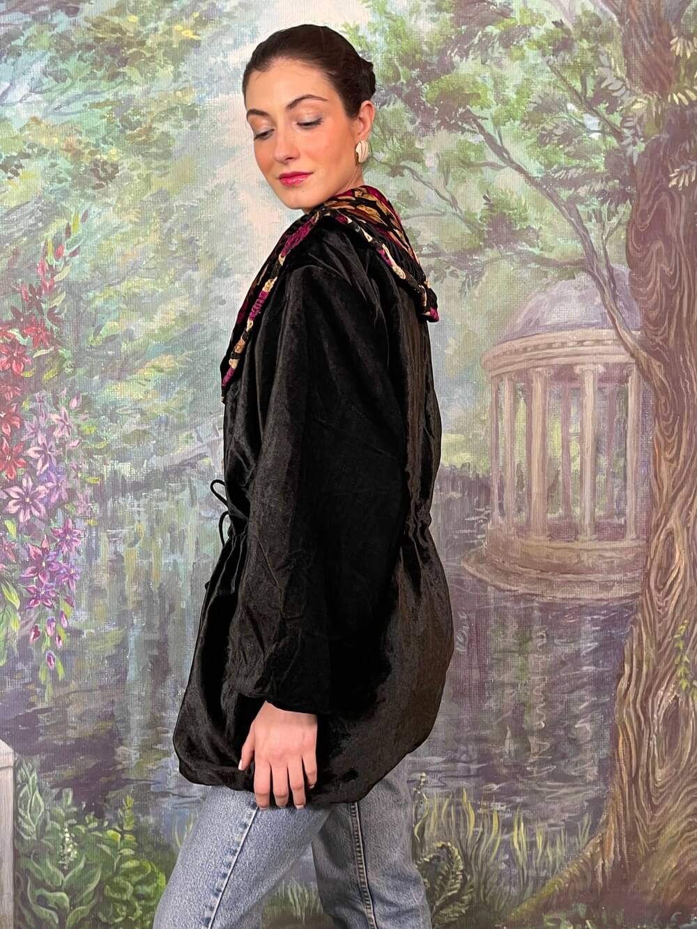 Vintage Velvet Jacket with Floral Collar Detail