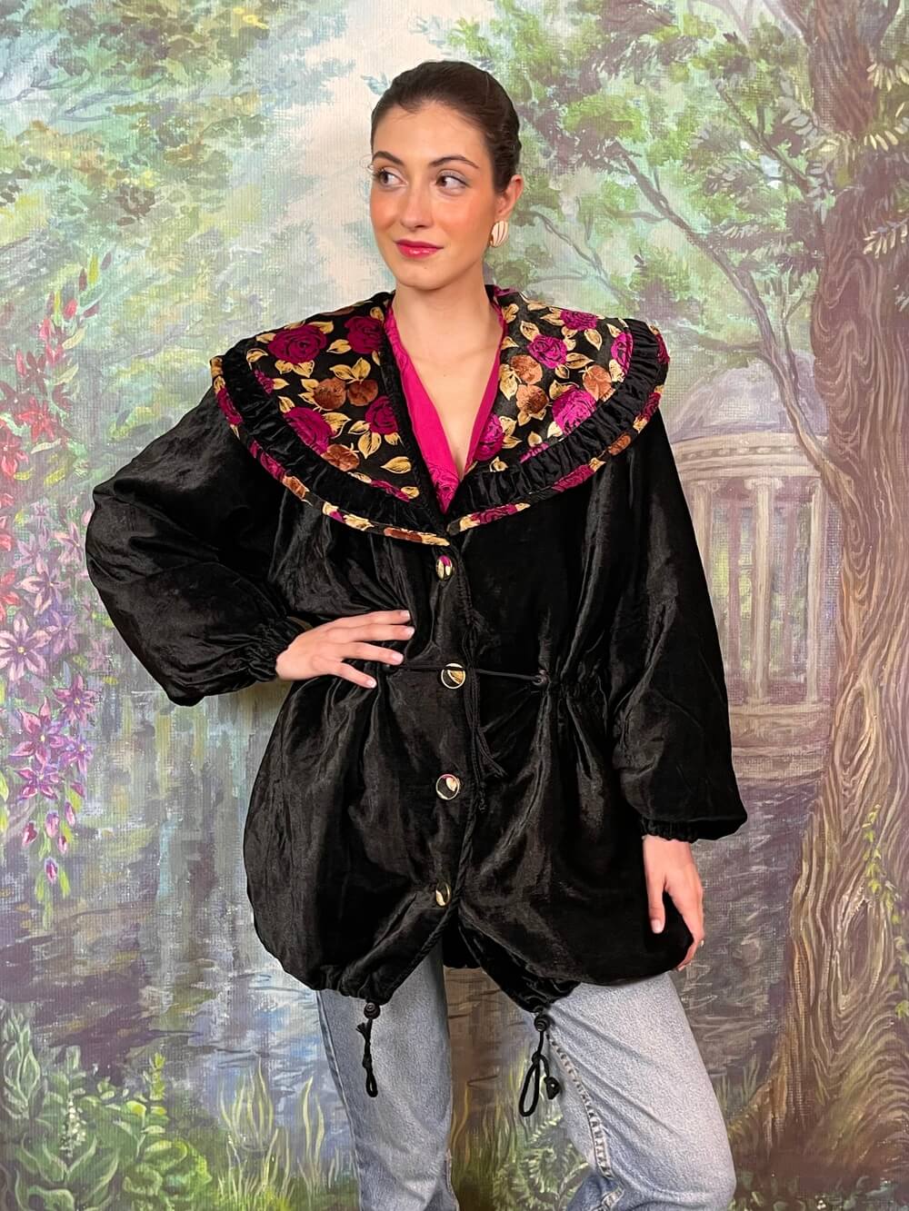 Vintage Velvet Jacket with Floral Collar Detail