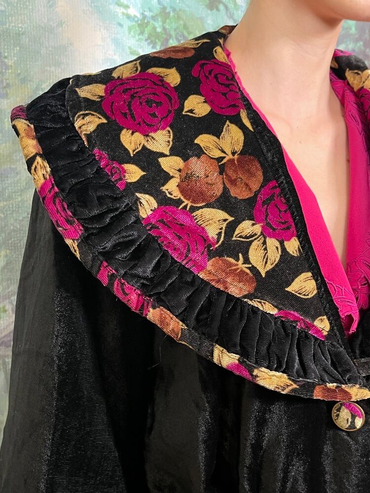Vintage Velvet Jacket with Floral Collar Detail