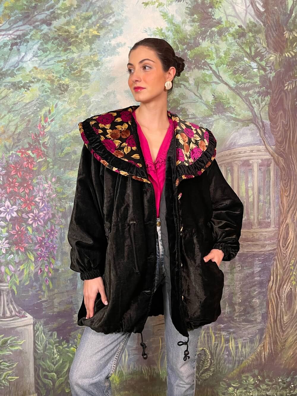 Vintage Velvet Jacket with Floral Collar Detail