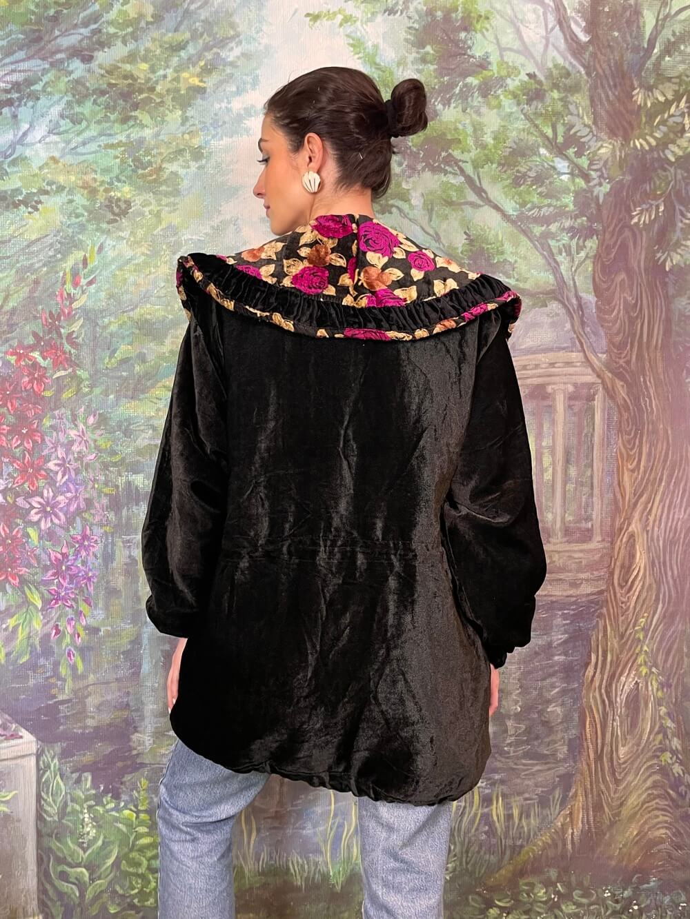 Vintage Velvet Jacket with Floral Collar Detail