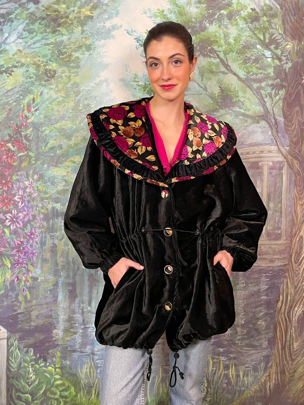 Vintage Velvet Jacket with Floral Collar Detail