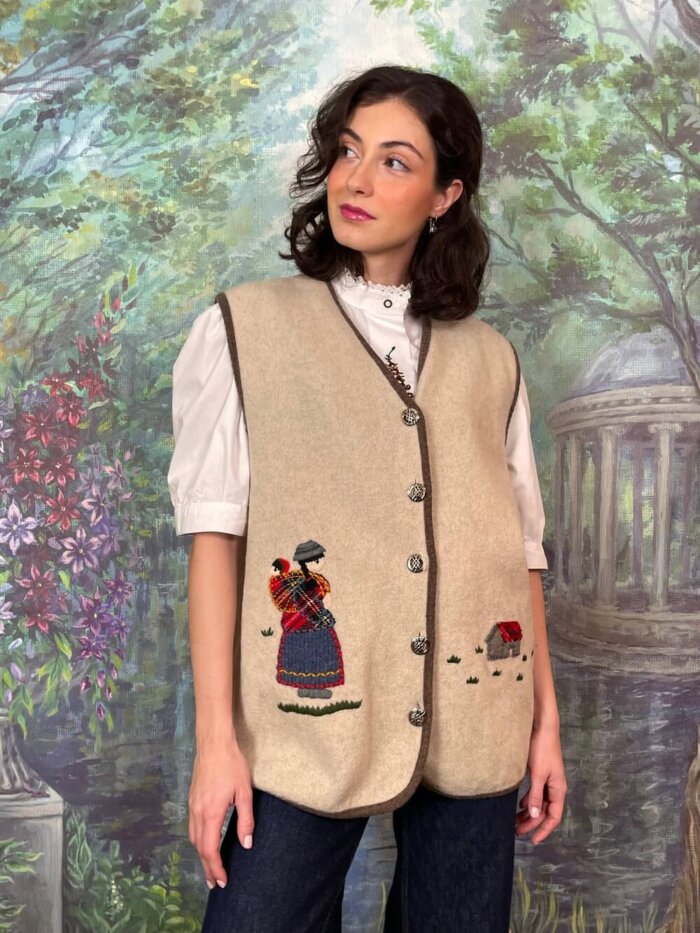 Vintage Wool Embroidered Folk Vest