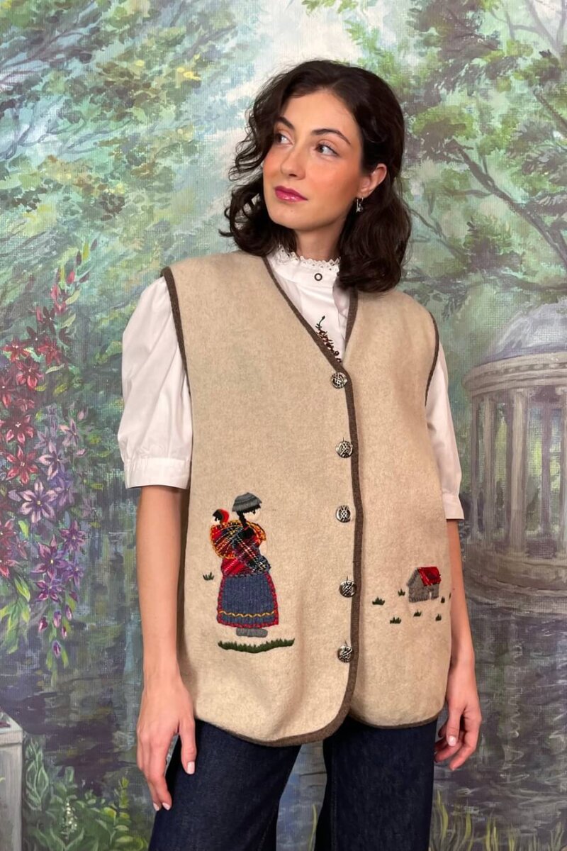 Vintage Wool Embroidered Folk Vest