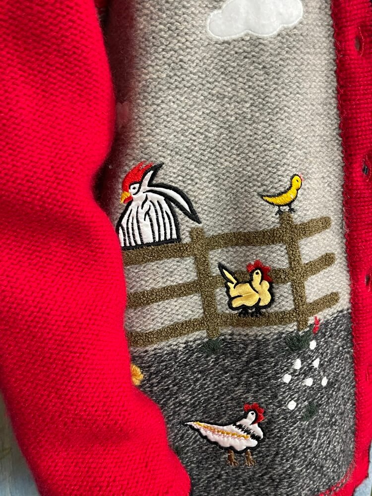 Vintage wool Knit Cardigan with Folk Embroidered Scenes