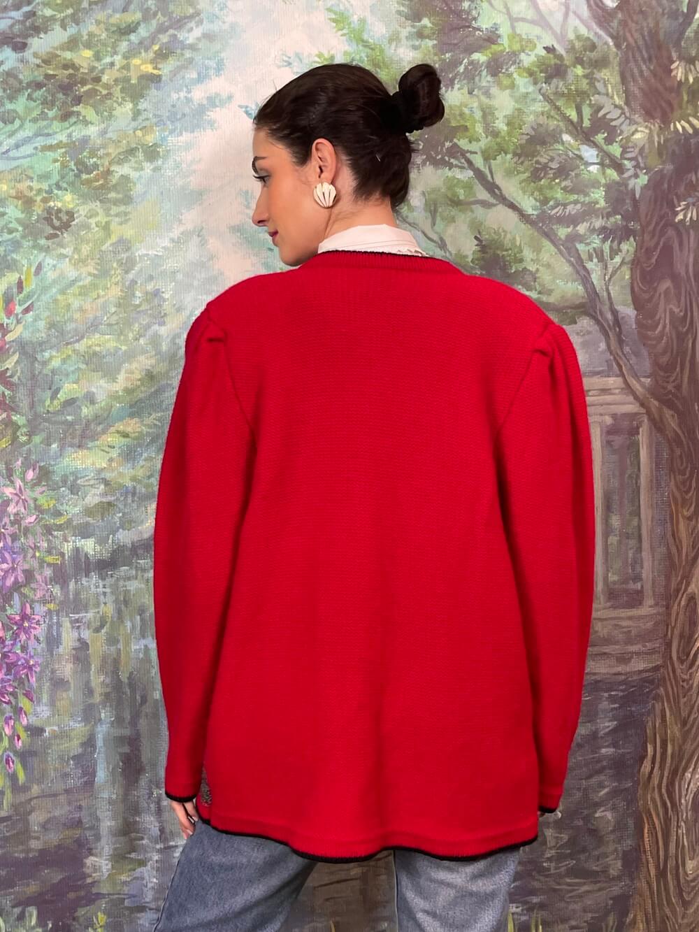 Vintage wool Knit Cardigan with Folk Embroidered Scenes