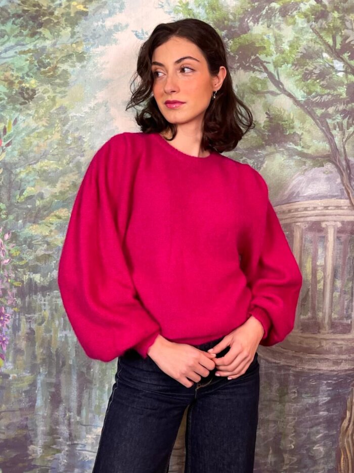 Wool Knit Pink Balloon Sleeve Sweater