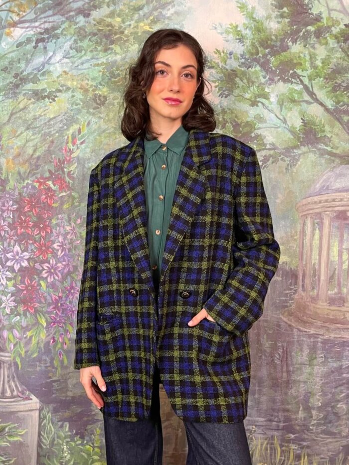 Wool Plaid Double Breasted Blazer