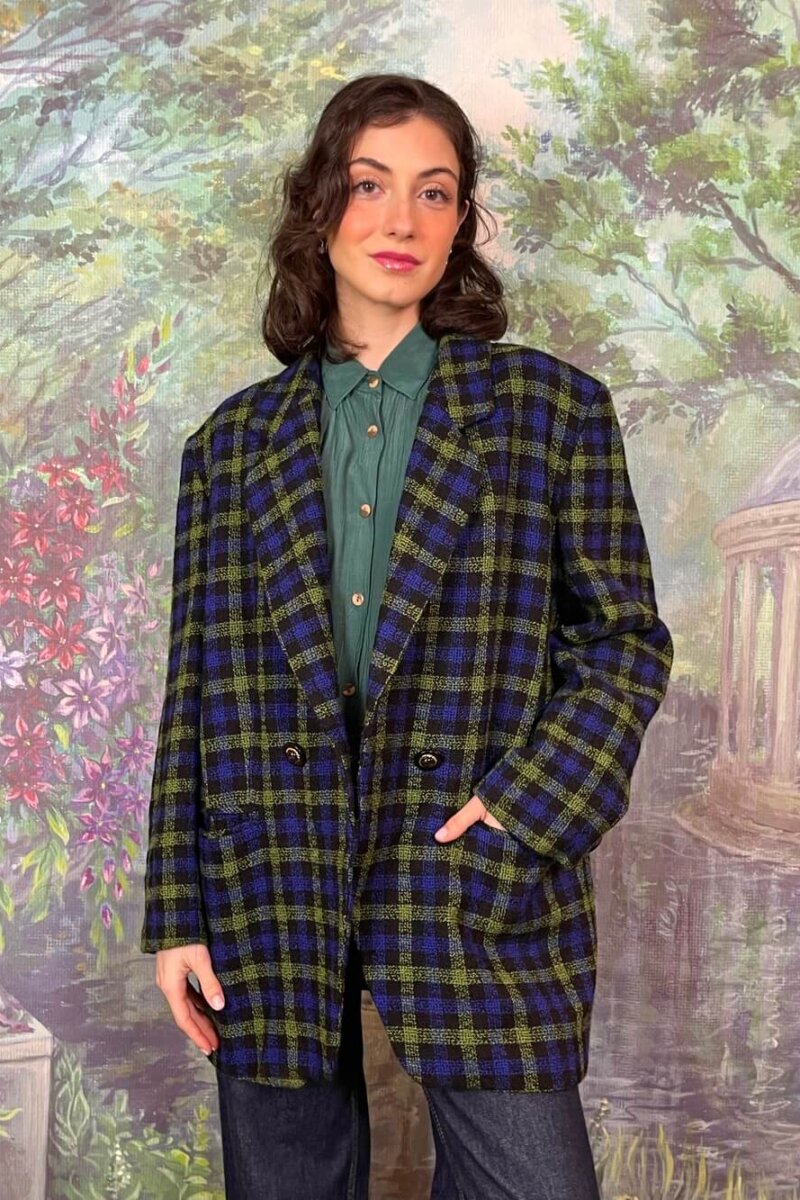 Wool Plaid Double Breasted Blazer