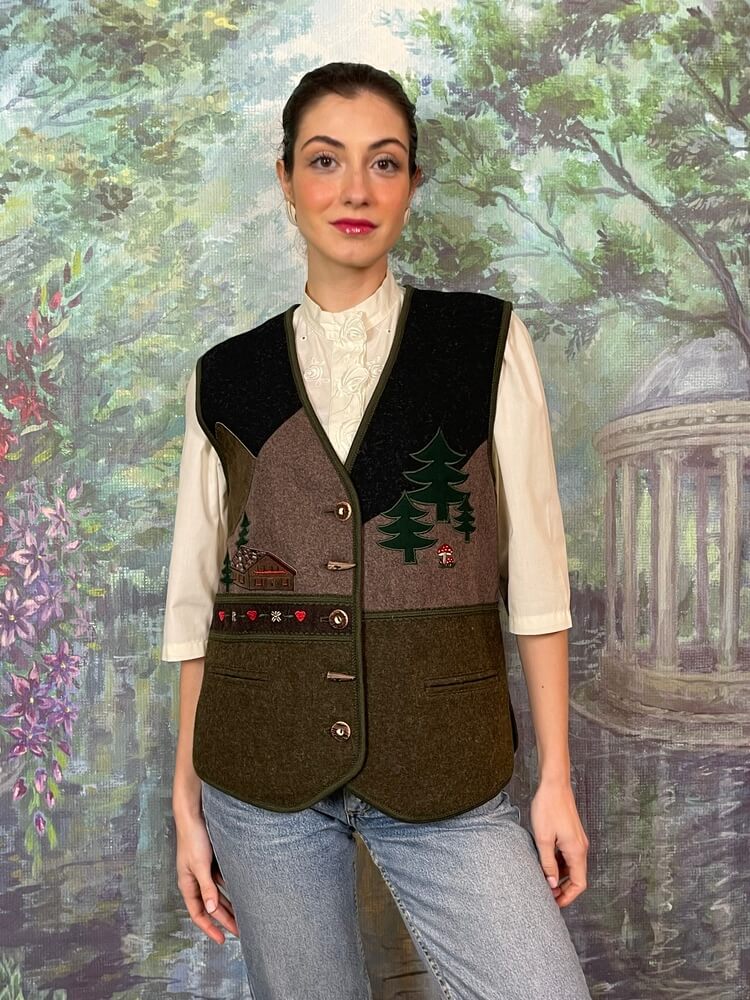 Vintage Austrian embroidered landscape vest