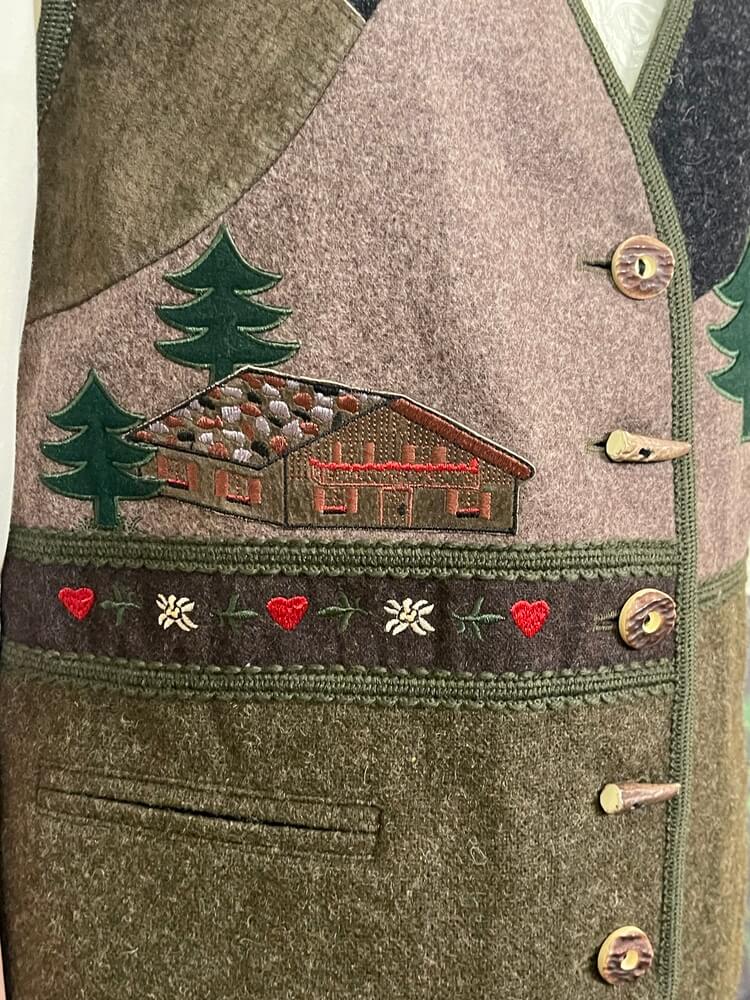 Vintage Austrian embroidered landscape vest